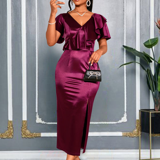 Damen Schickes Maxikleid mit Rüschendetails und Schlitz R&B