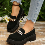 Damen Chunky Loafers mit modischen Kettenakzenten und rutschfester Sohle R&B