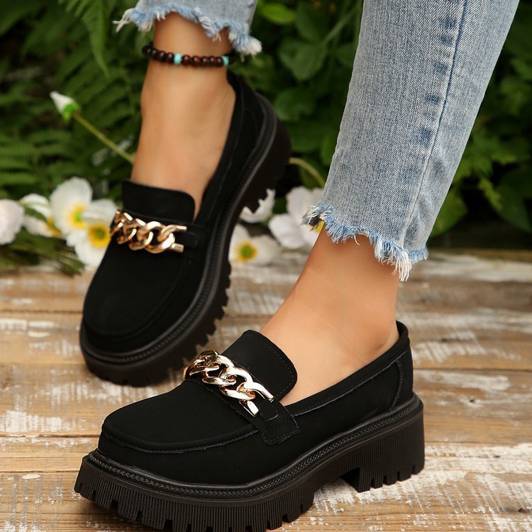 Damen Chunky Loafers mit modischen Kettenakzenten und rutschfester Sohle R&B