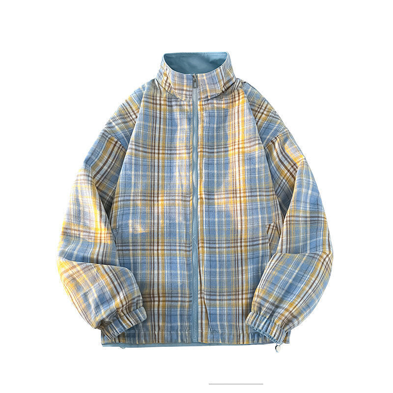 Damen lässige Windjacke mit kariertem Innenfutter und hohem Kragen R&B