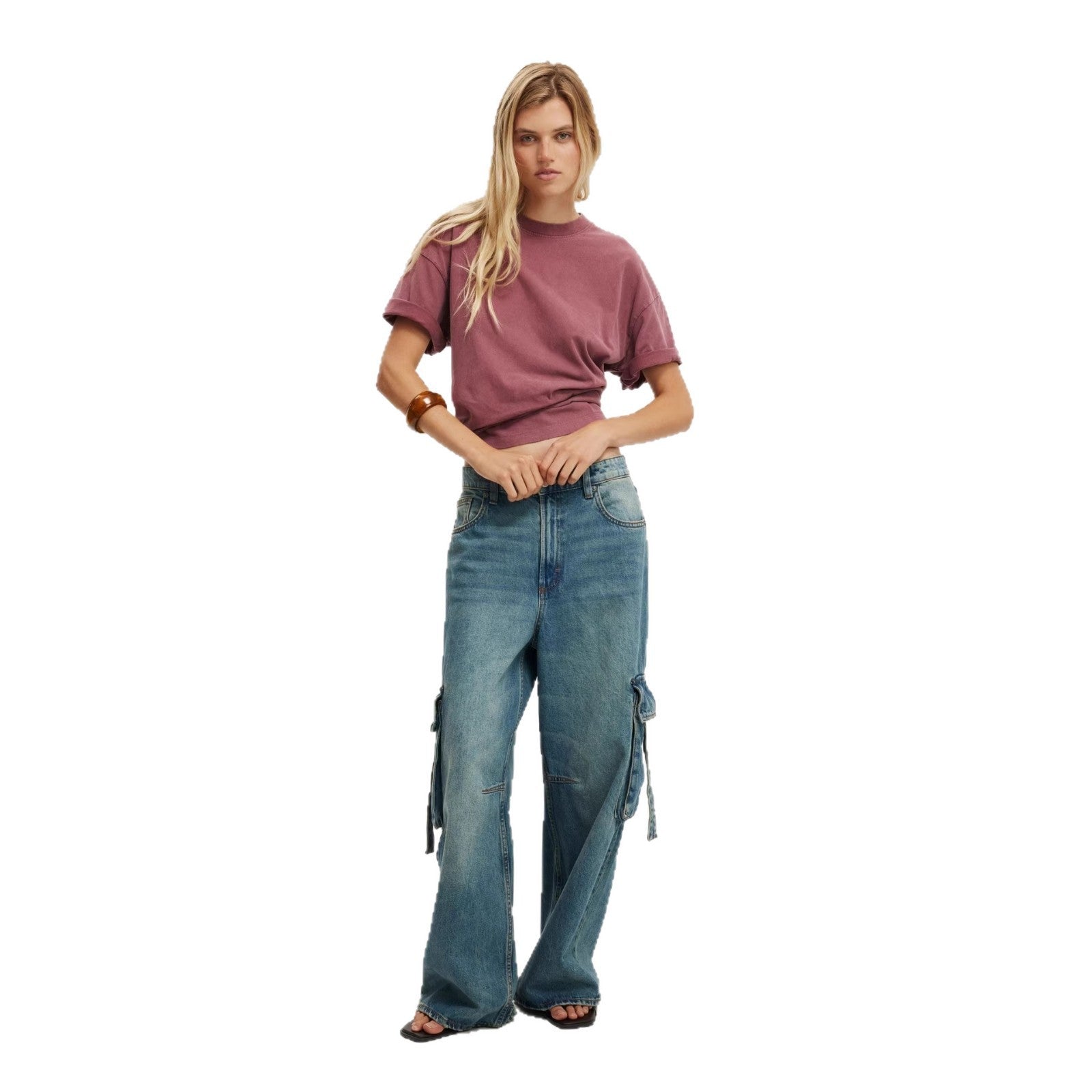 Damen Weite Cargo-Jeans mit praktischen Seitentaschen