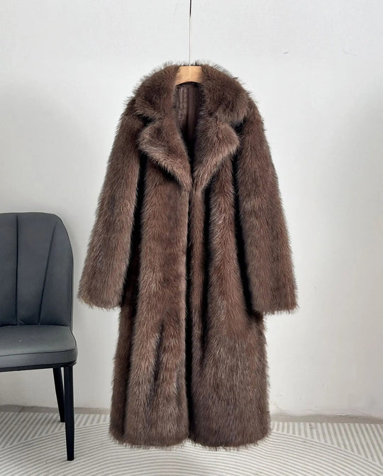 Damen Eleganter Pelzmantel mit großen Taschen R&B