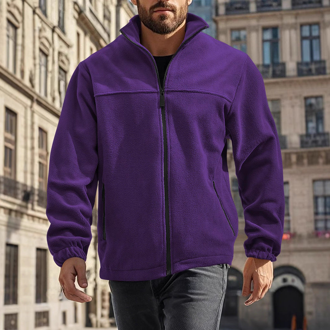 Herren nan warme Fleecejacke mit Reißverschluss, Stehkragen und Reißverschlusstaschen R&B