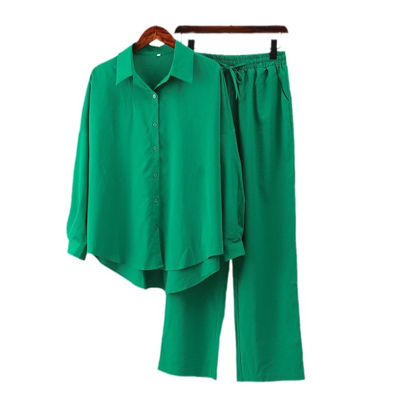 Damen nan lockeres zweiteiliges Lounge-Set mit Oversize-Hemd und elastischer Bundhose R&B