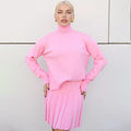 Damen Modischer Rollkragenpullover mit Faltenrock R&B