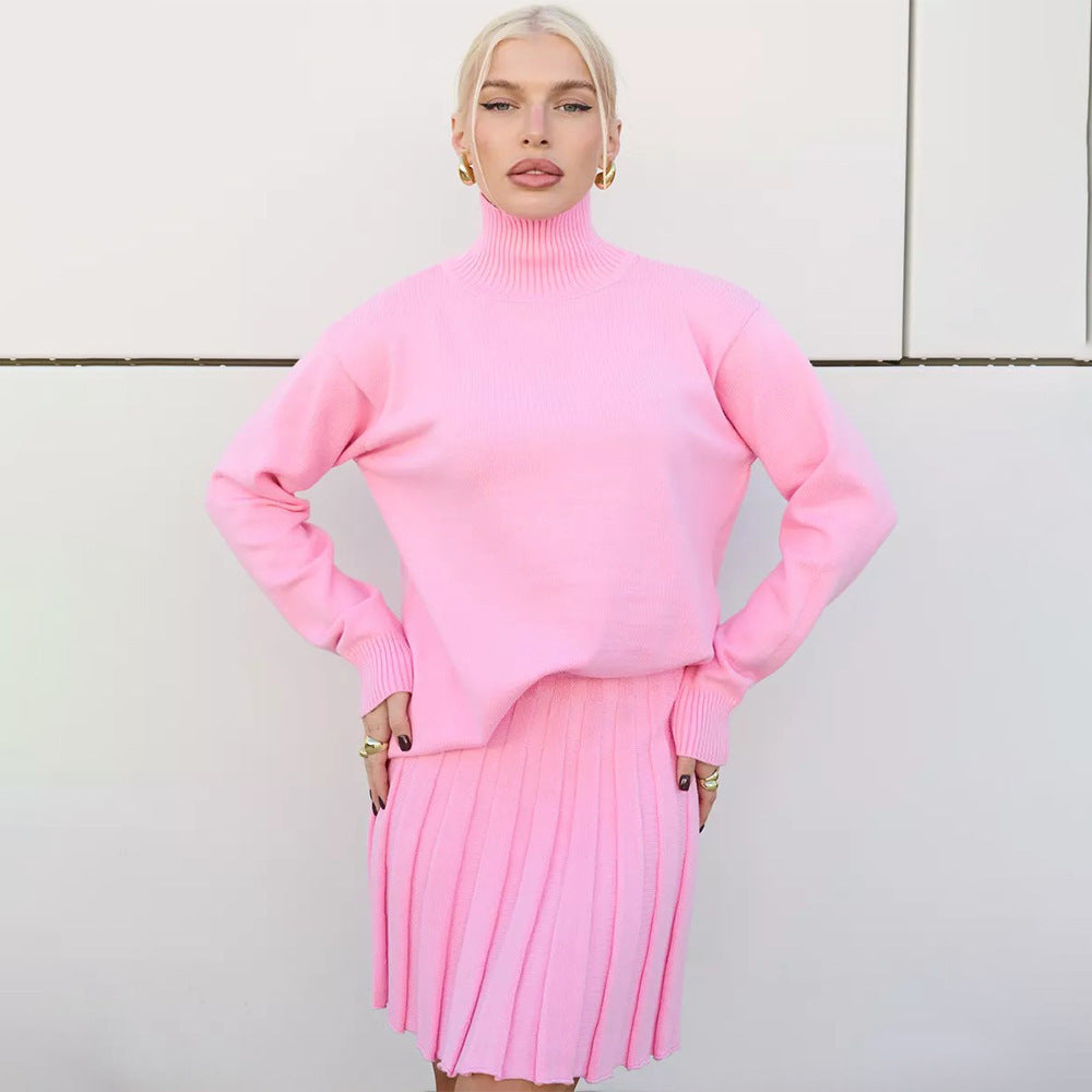 Damen Modischer Rollkragenpullover mit Faltenrock R&B