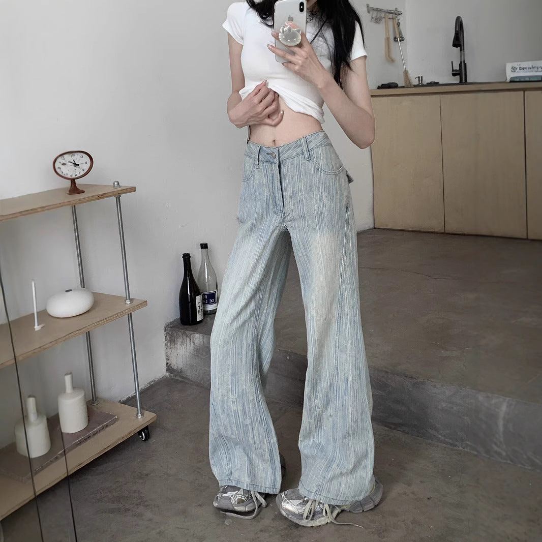 Damen Weite Jeans im lässigen Vintage-Stil mit einzigartigem Strukturdesign R&B