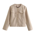 Damen elegante Bouclé-Jacke mit Knopfdetails und praktischen Taschen