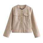 Damen elegante Bouclé-Jacke mit Knopfdetails und praktischen Taschen