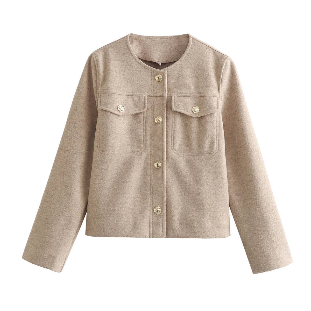Damen elegante Bouclé-Jacke mit Knopfdetails und praktischen Taschen