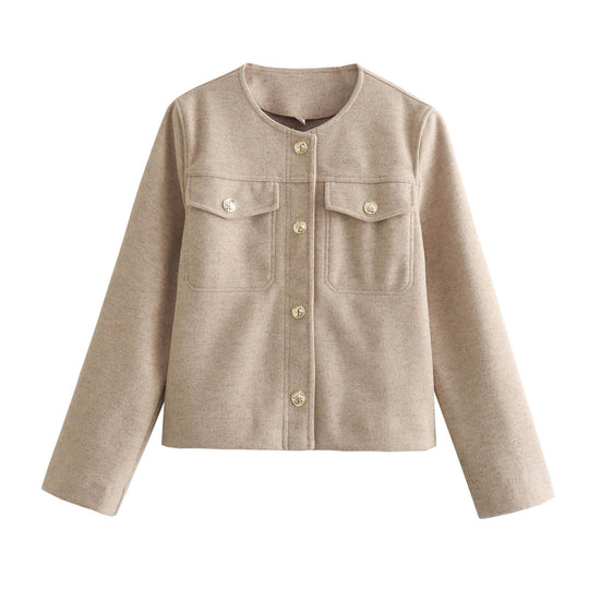 Damen elegante Bouclé-Jacke mit Knopfdetails und praktischen Taschen R&B
