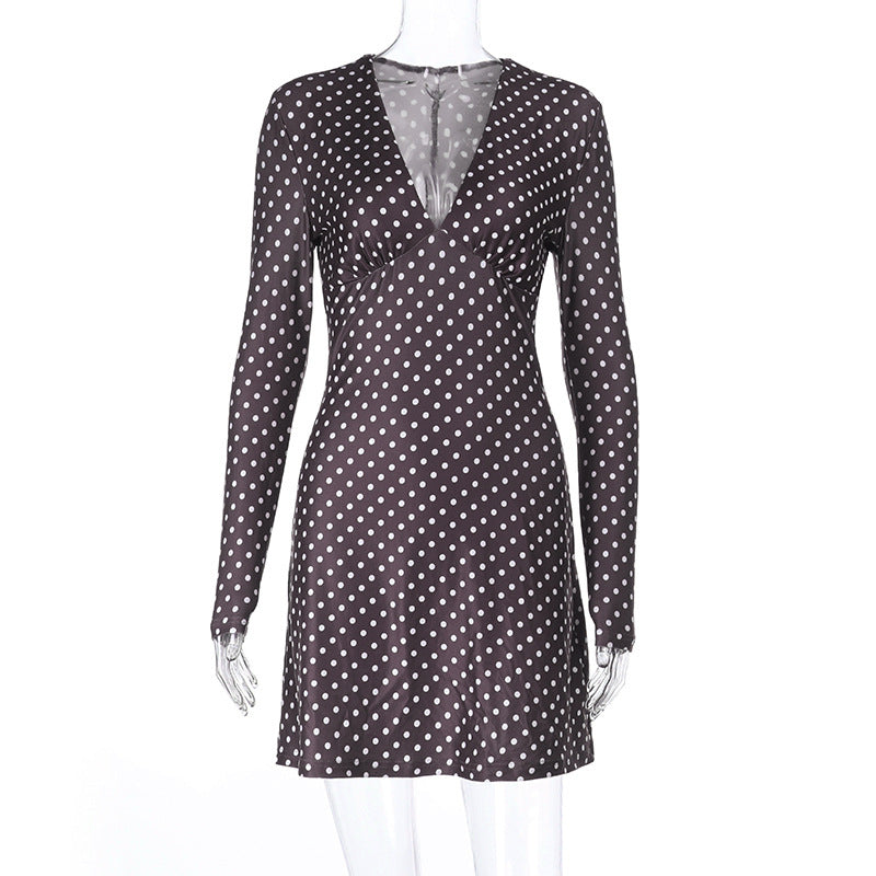 Damen schickes Minikleid mit tiefem V-Ausschnitt und langen Ärmeln R&B