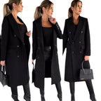 Damen Eleganter Doppelreiher-Mantel mit strukturiertem Stoff und taillierbarem Gürtel R&B
