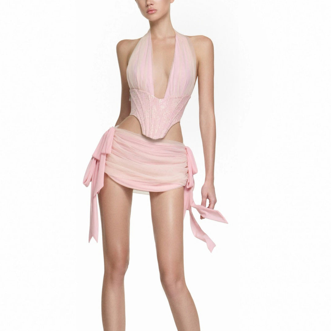 Damen Couture Bodysuit mit drapiertem Rock R&B