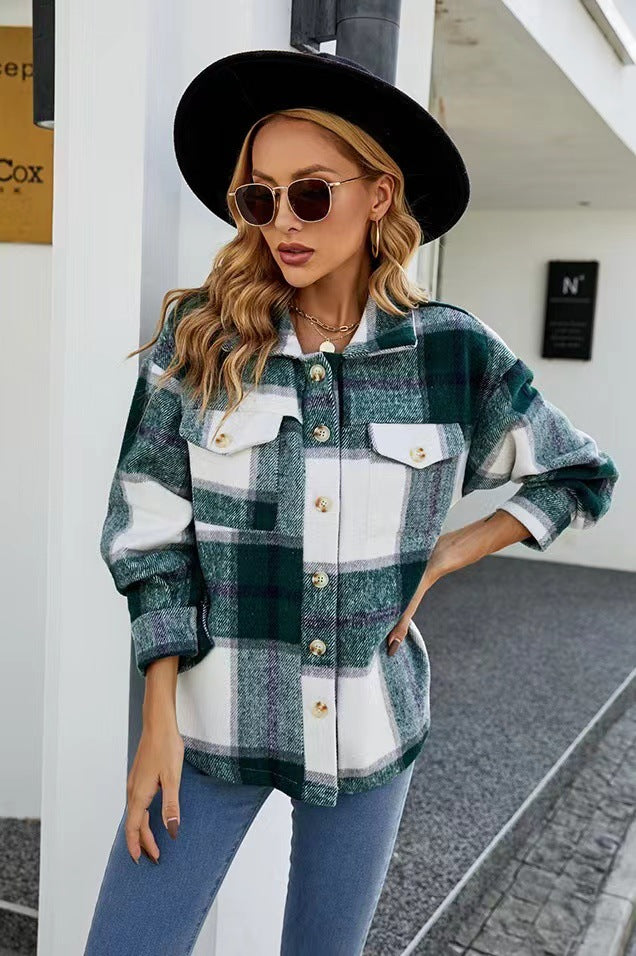 Damen Karierte Flanelljacke mit Knopfleiste und Taschen R&B