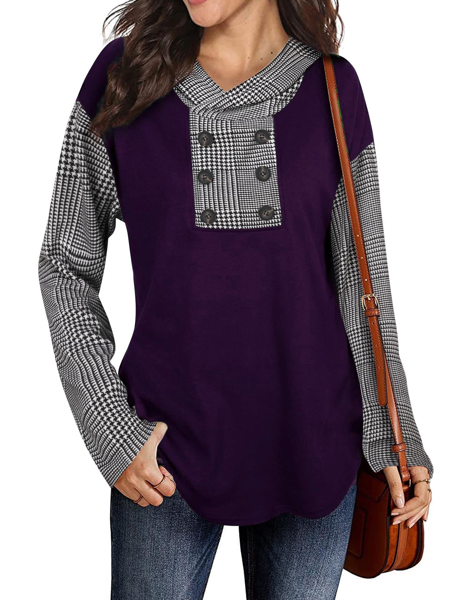 Damen Casual Pullover mit asymmetrischem Kragen und gestreiften Ärmeln R&B