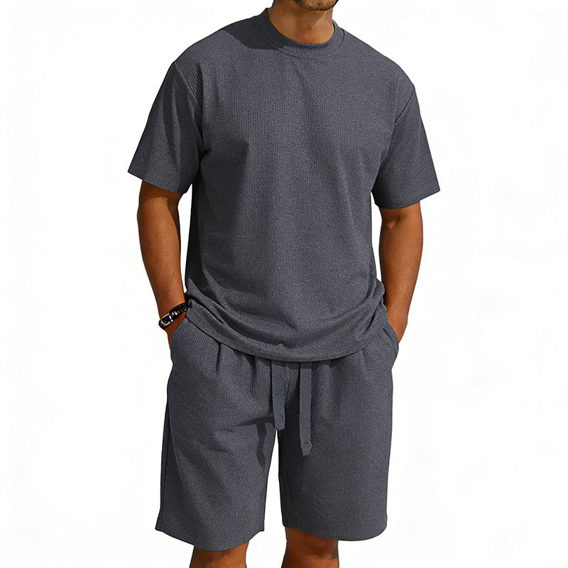 Herren nan Kurzarmshirt- und Bermudakombination aus geripptem Jersey mit elastischem Tunnelzugbund R&B