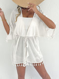 Damen eleganter Strandponcho mit Quasten R&B