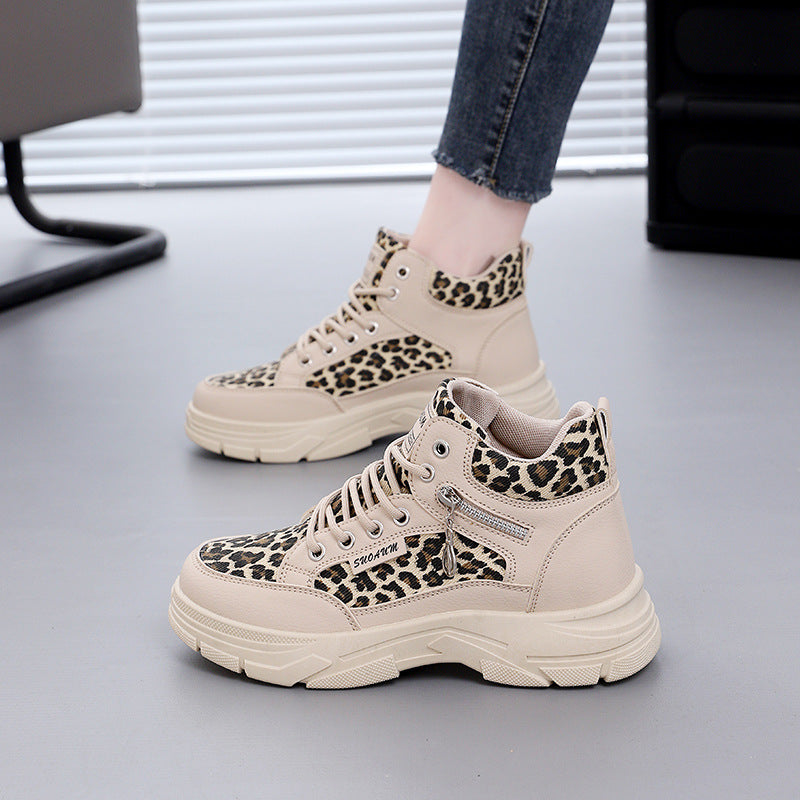 Damen High-Top Sneakers mit auffälligem Leopardenmuster und trendiger Sohle R&B