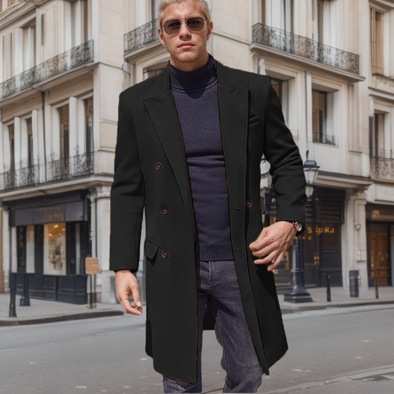 Herren eleganter Doppelknebel-Mantel mit stilvollem Schnitt und modischen Details R&B
