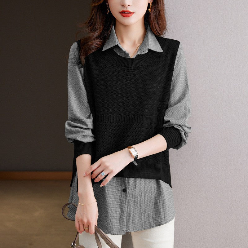 Damen Strickpullover mit einzigartiger Layered-Optik und feiner Struktur R&B