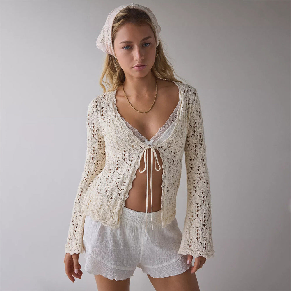 Damen luftiger Häkelstrick-Cardigan R&B
