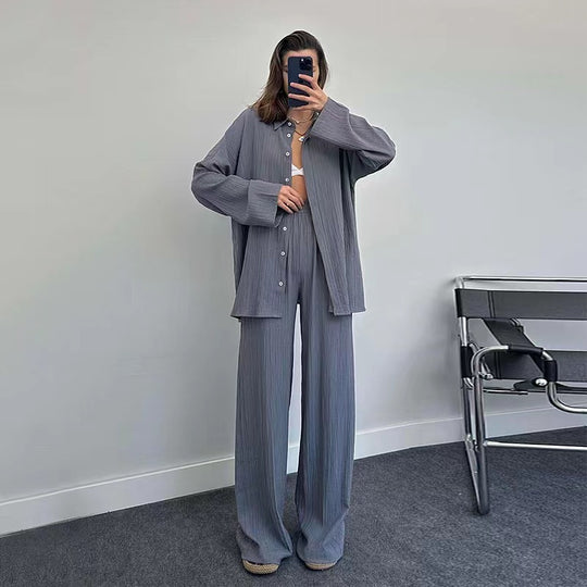 Damen lässiges Übergrößen-Hemd und lockere Hose Set R&B