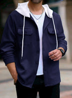 Herren lässige Utility-Jacke mit Kapuze und strukturiertem Muster