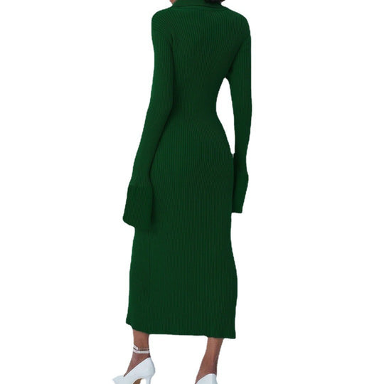Damen Strickkleid mit modischem Knopfverschluss und elegantem Schlitz R&B