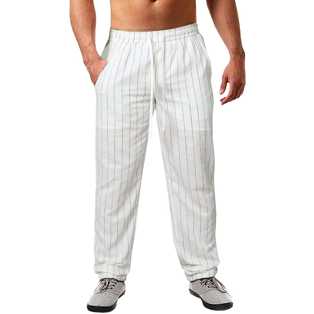Herren lässige Streifen-Hosen aus Baumwollmix mit elastischem Bund und praktischen Eingrifftaschen R&B