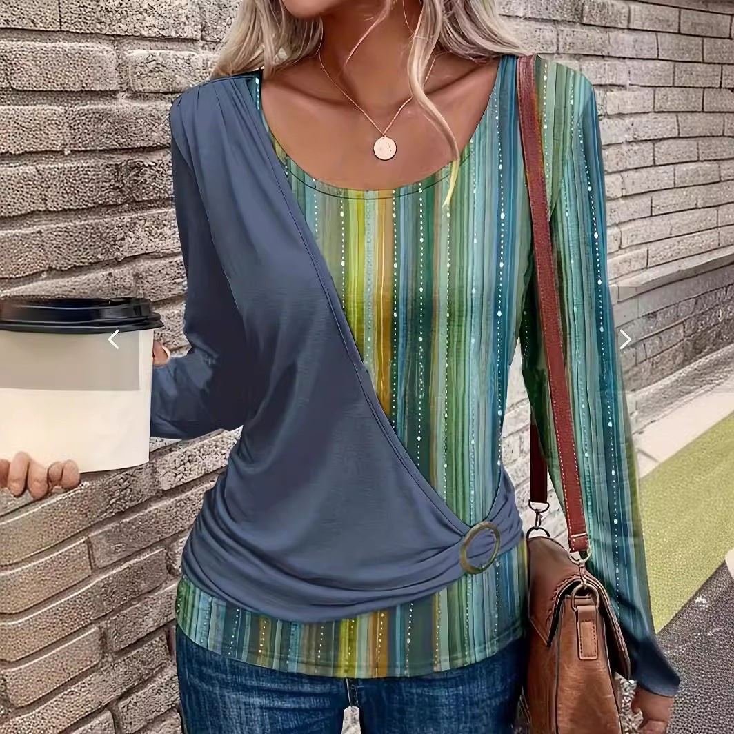 Damen Wickeloberteil mit modischem Ringdetail und attraktiven Streifen R&B
