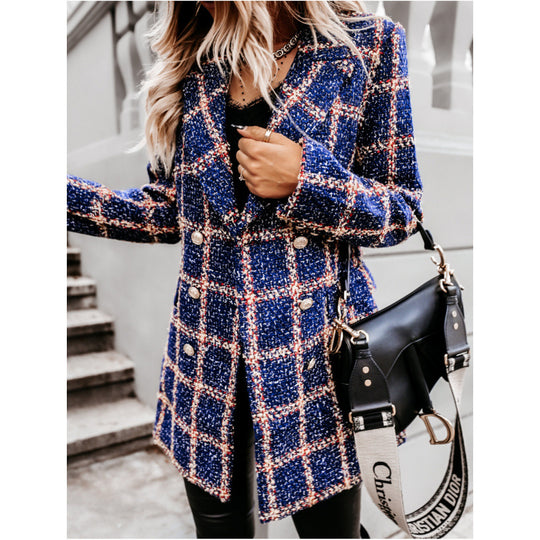 Damen Doppelreihige Karierte Blazerjacke R&B