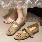 Damen Ballerinas mit romantischem Lochmuster und verstellbarem Riemen R&B