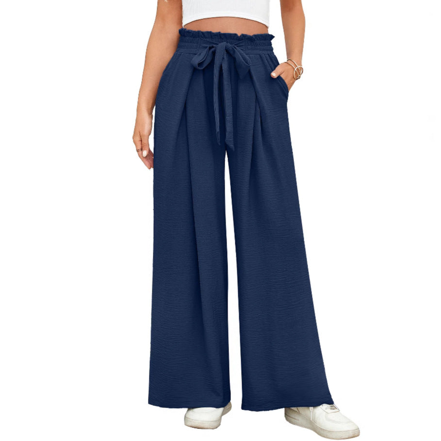 Damen weite Hochbundhose mit Taillengürtel und fließendem Stoff R&B