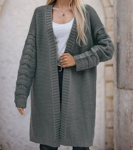 Damen Langer Strickcardigan mit luftiger Maschenstruktur und offener Front R&B
