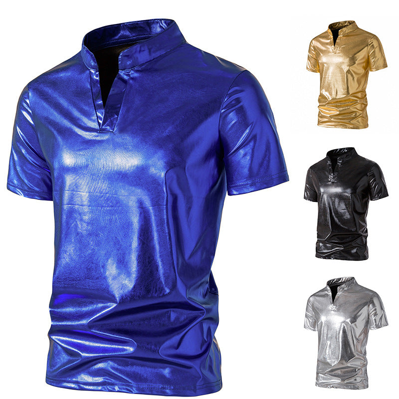 Herren Hochglänzendes Poloshirt mit modernem Stehkragen