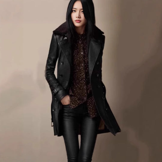 Damen edler Trenchcoat mit verschließbarem Kragen und raffinierten Details R&B