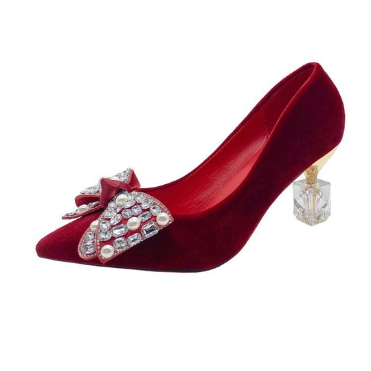 Damen elegante High Heel Pumps mit funkelndem Schleifenakzent R&B