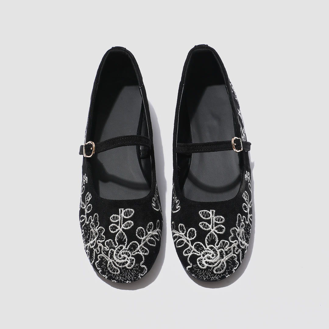 Damen Ballerinas mit dekorativem Blumenmuster und komfortablem Riemendesign R&B