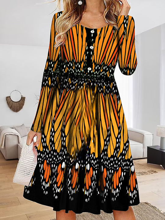 Damen Maxikleid mit einzigartigem Schmetterlingsdesign und Knopfdetails R&B