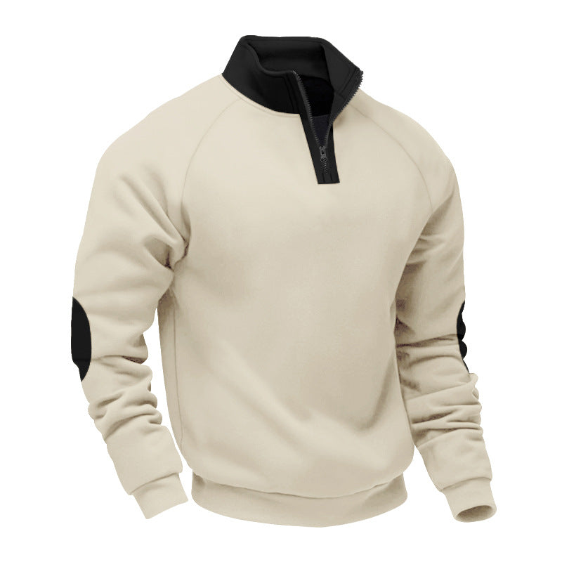 Herren nan Halbzip-Sweatshirt mit Stehkragen, Raglanärmeln und Ellbogenpatches R&B