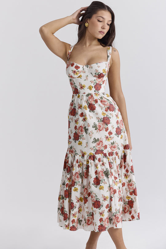 Damen Maxikleid mit floralem Print und voluminösem Rock R&B