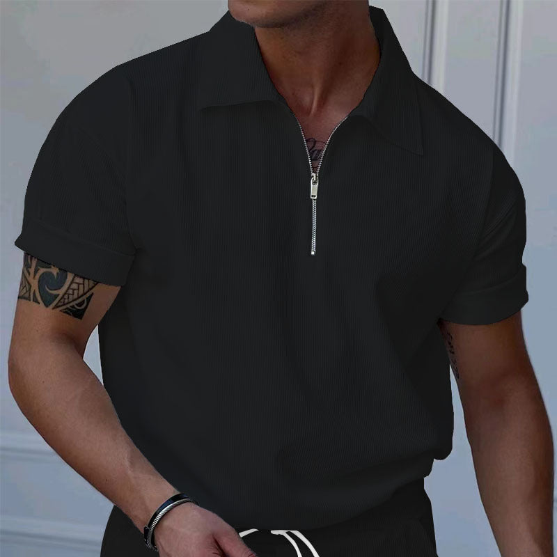 Herren Kurzarm Polohemd mit Reißverschluss und strukturiertem Stoff R&B