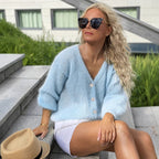Strickjacke Damen flauschig mit Puffärmeln