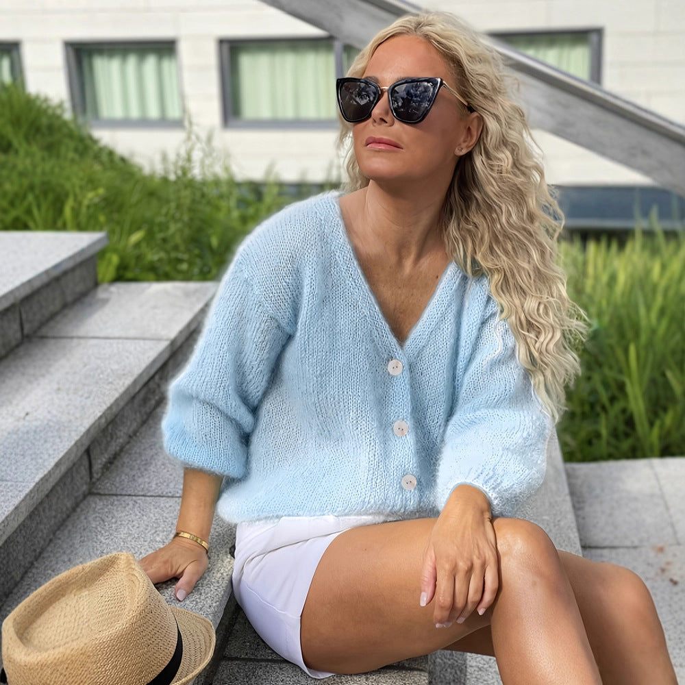 Strickjacke Damen flauschig mit Puffärmeln