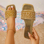 Damen Glitzernde Slides mit Perlenbesatz und luxuriösem Design R&B