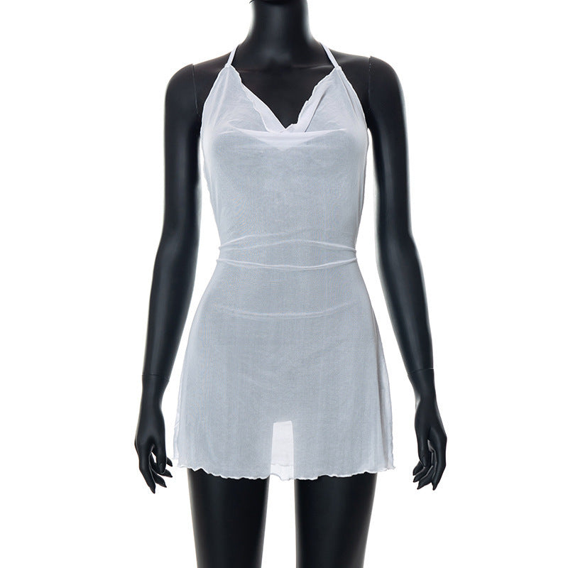 Damen luftiges Chiffonkleid mit femininem Ausschnitt und feinen Rüschen R&B