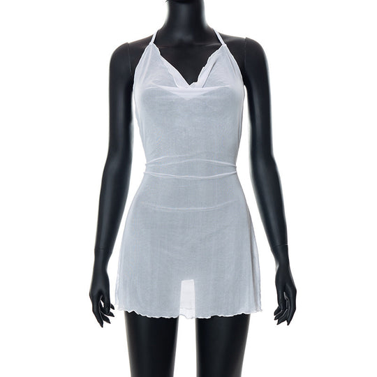 Damen luftiges Chiffonkleid mit femininem Ausschnitt und feinen Rüschen R&B