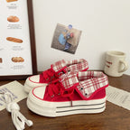 Damen Plateau-Sneaker mit modischen Karomotiven und strapazierfähigem Obermaterial