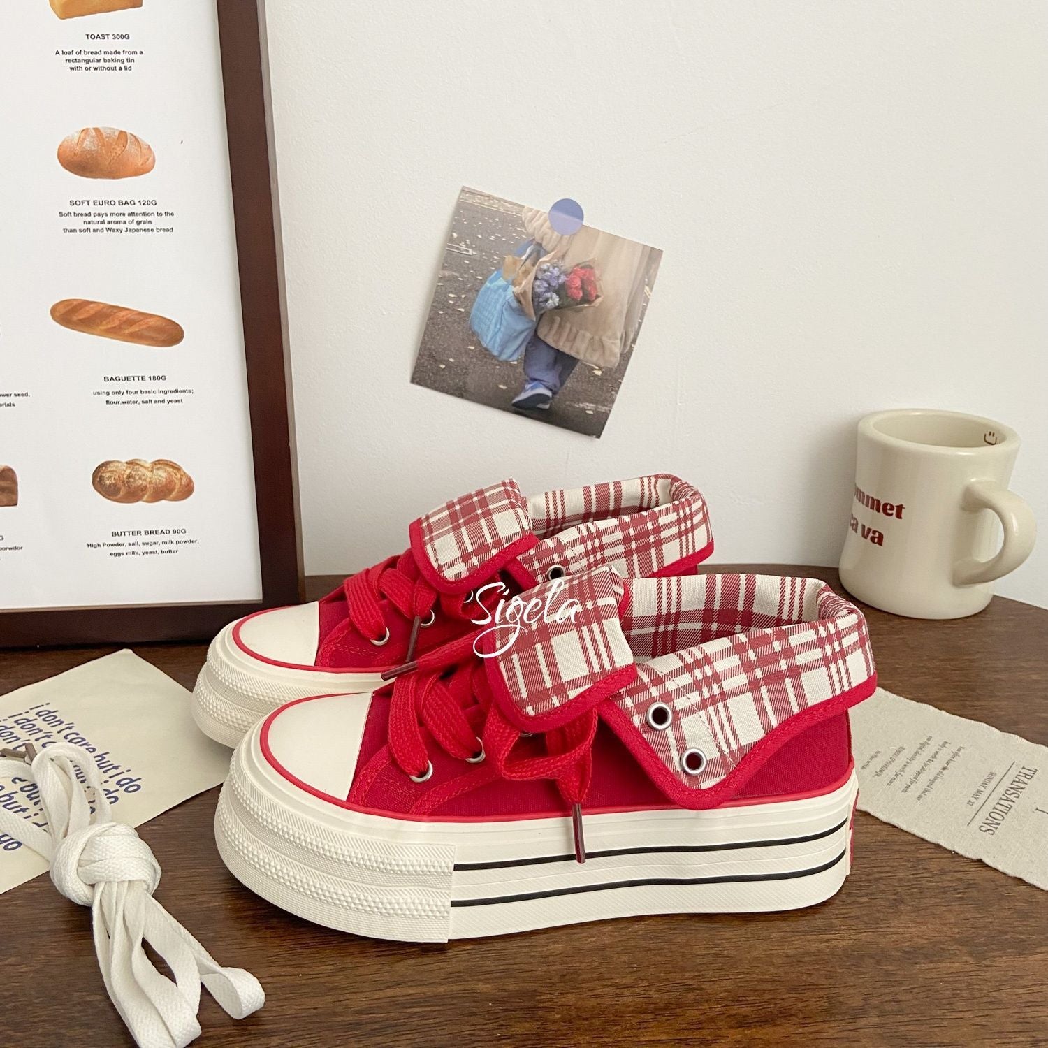 Damen Plateau-Sneaker mit modischen Karomotiven und strapazierfähigem Obermaterial